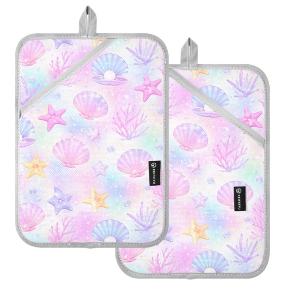 Ryvnso Starfish Pink Conch Pattern Oven Mitts Heat Resistant Pot Holders Set of 2 Hot Pads
