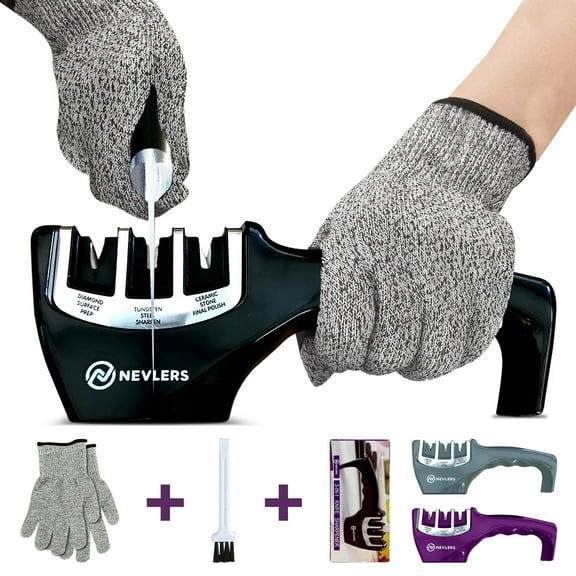 Nevlers 3-in-1 Black Knife Sharpener- Polishes & Repairs Most Knives