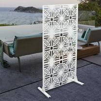 Removable Outdoor Decorative Panels,White Outdoor Privacy Fence Screen,  Flower Pattern Privacy Screen Fence Panels