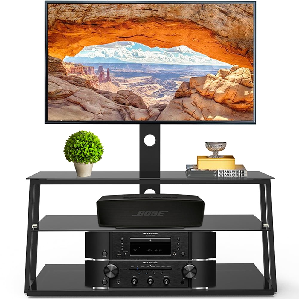 Floor TV Stand With Mount for 32 to 50 Inch Flat Screen TV's Black Glass Shelf 