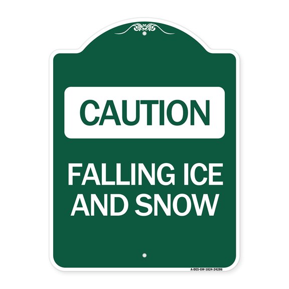 SignMission A-DES-GW-1824-24286 18 x 24 in. Designer Series Sign - Caution Falling Ice & Snow, Green & White