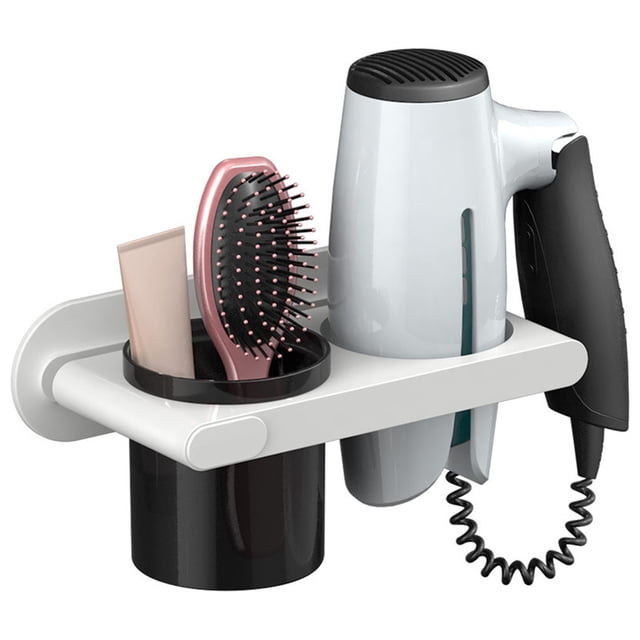 Bewildely Estante para secador de pelo TureClos, soporte de almacenamiento para secador de pelo de plástico para montaje en pared, estante Almacenamiento y organización del hogar