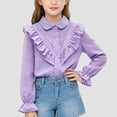 thumbnail image 2 of CAUYDY Western Girls School Shirts Tween Long Sleeve Button Down Ruffle Top, Collared Uniform Blouse for Graduation Purple Sizes 11-12 Years, 2 of 9