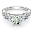 thumbnail image 2 of Gem Stone King 925 Sterling Silver Green Prasiolite and White Moissanite Engagement Ring for Women (1.27 Cttw, Gemstone, Round 6MM and 3MM, Size 9), 2 of 4