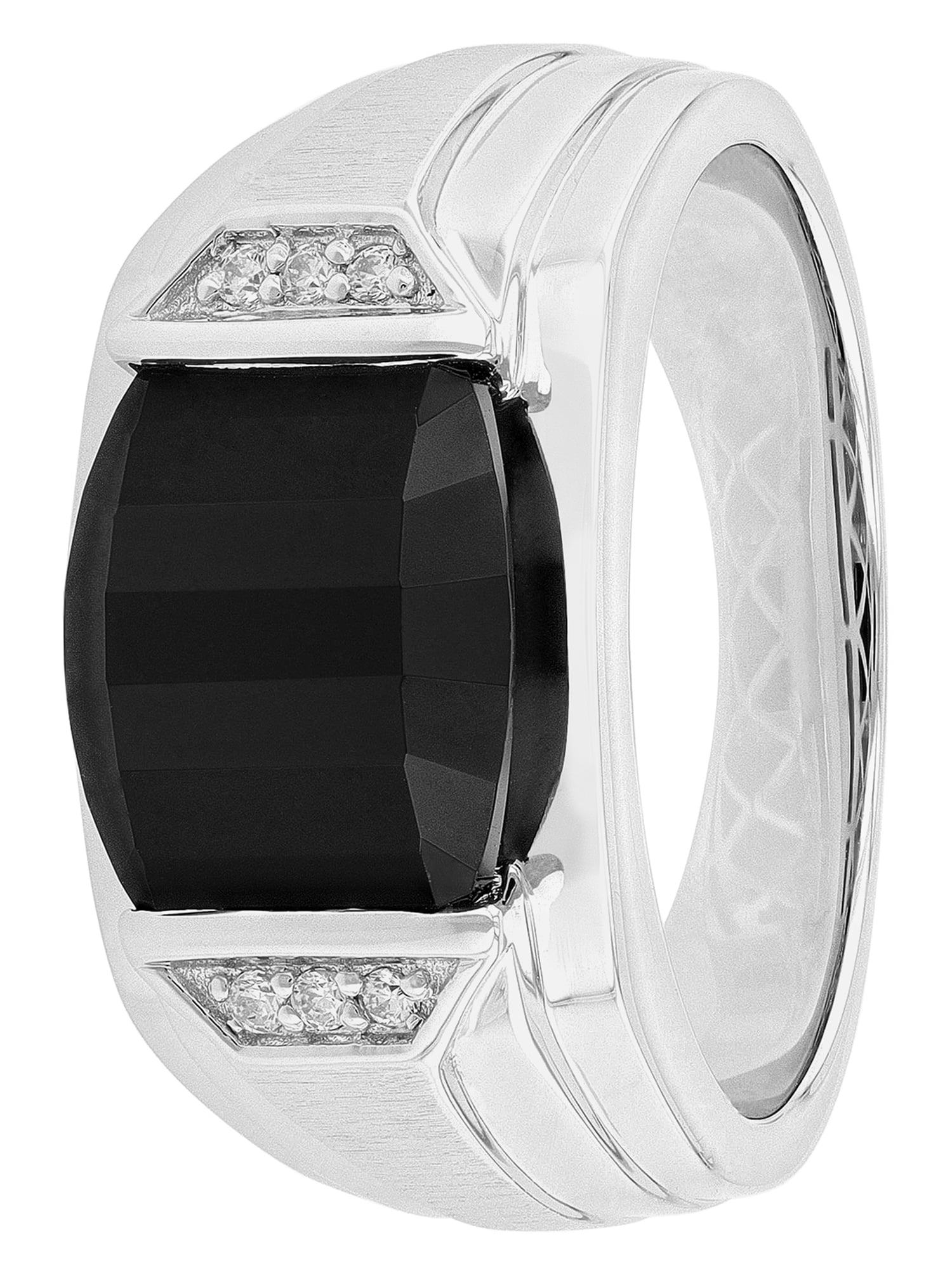Men's Black Onyx and Simulated Diamond Ring in .925 Sterling Silver