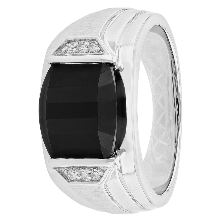 Brilliance Men's Black Onyx & Diamond Ring, Sterling Silver photo 2