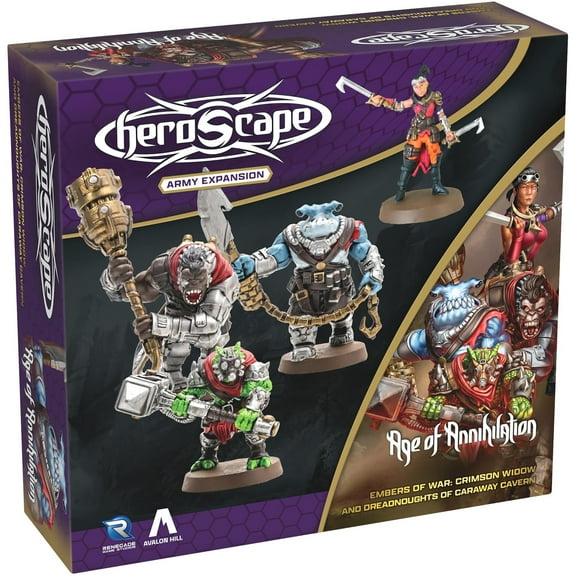 Renegade Game Studios: Heroscape - Crimson Widow & Dreadnoughts of Caraway Cavern - Army Expansion - 4 Assembled Unpainted Miniatures, 2 Army Cards