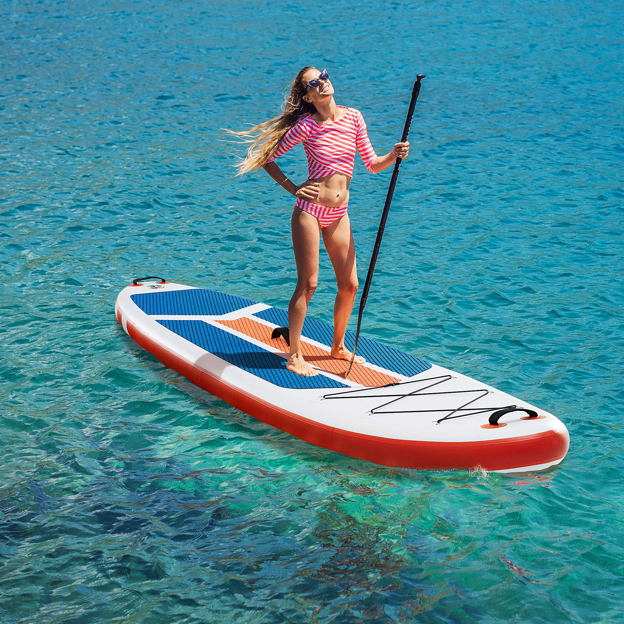 MCQ Inflatable Stand up Paddle Board Durable Advanced Material and Complete SUP Accessories Non-Slip Deck, ﻿Bule and Orange