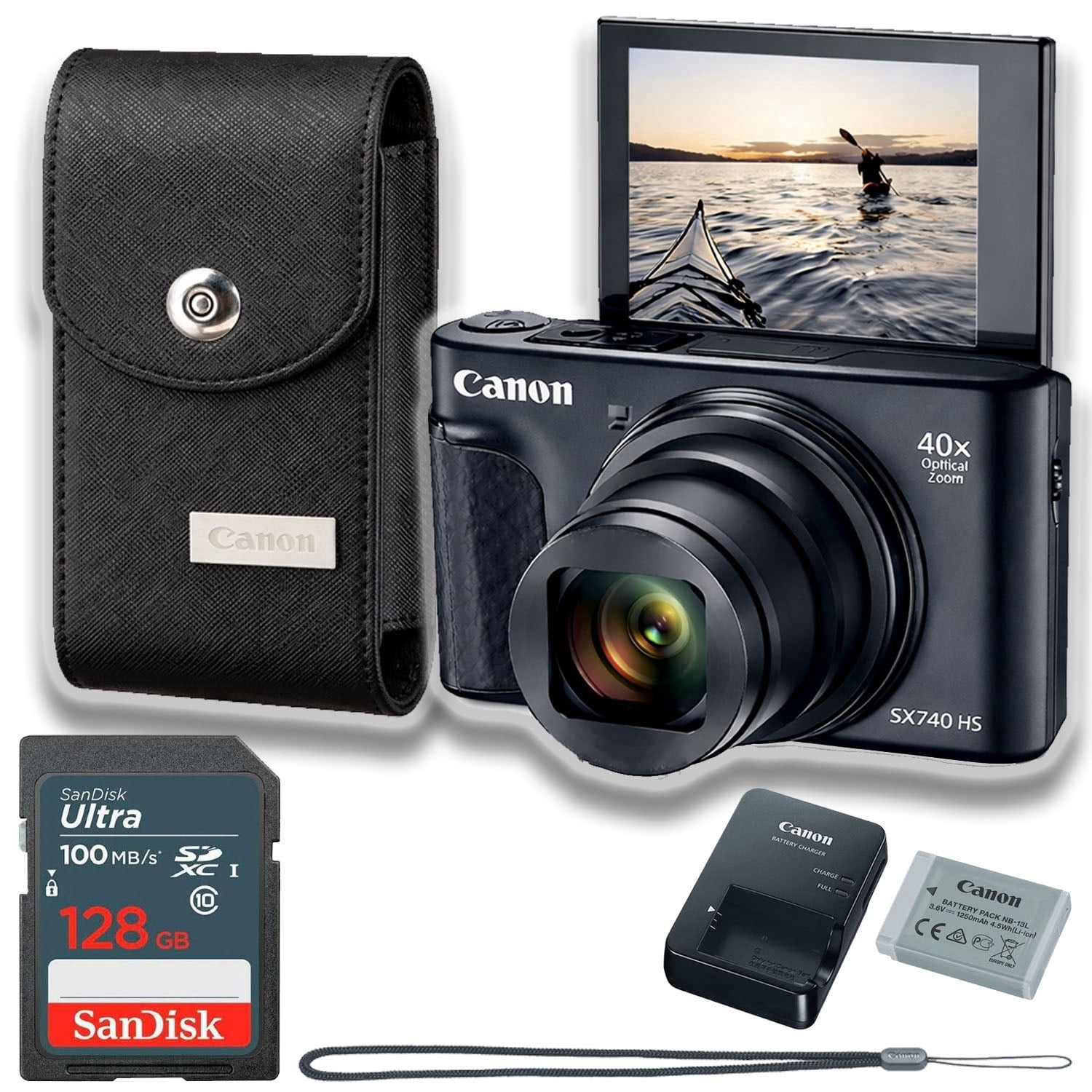 キヤノンPowerShot SX740 HS ブラックと予備のバッテリーとケース Canon PowerShot SX740 HS Photography Package: Digital Camera