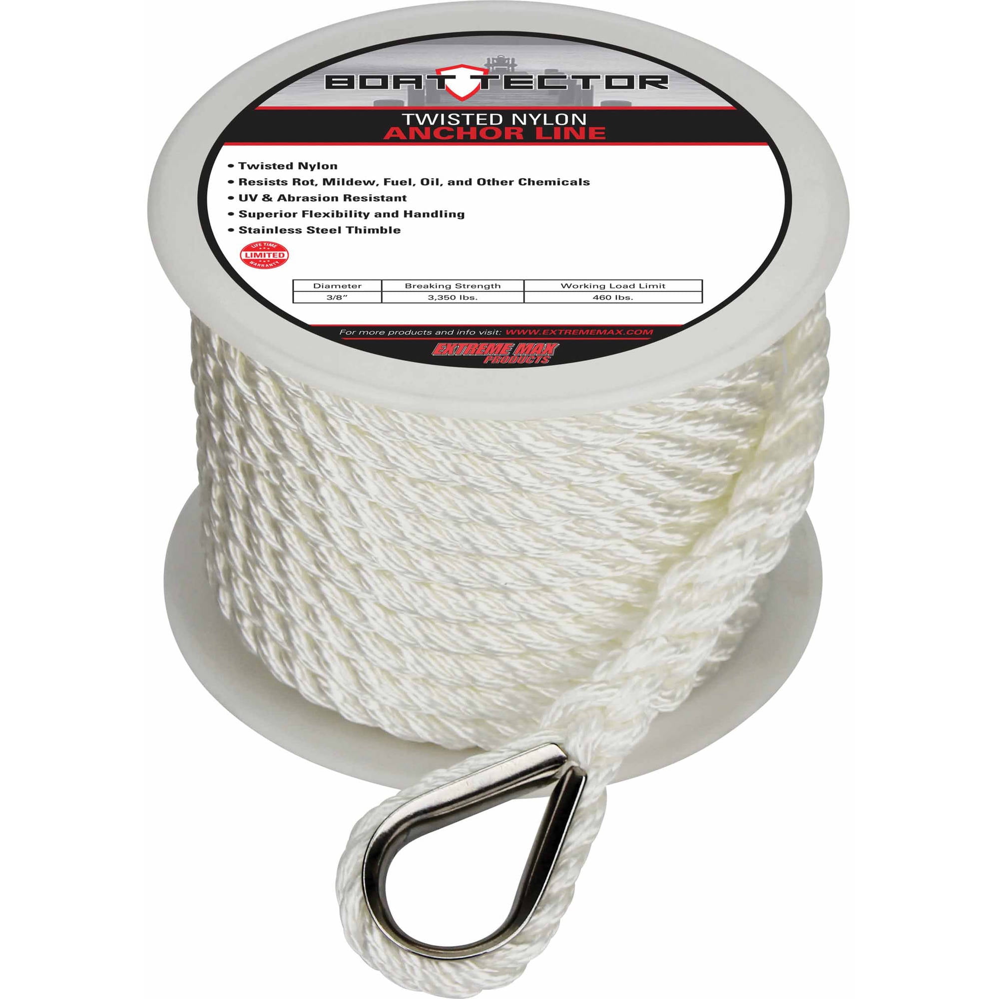 Extreme Max BoatTector Premium Twisted Nylon Anchor Line with Thimble 3006.2075-Parent Extreme Max BoatTector Premium Twisted Nylon Anchor Line with Thimble 3006.2075-Parent