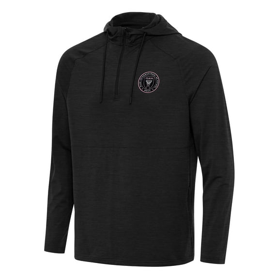 Men's Antigua Heather Black Inter Miami CF Spikes Raglan Quarter-Zip Hoodie