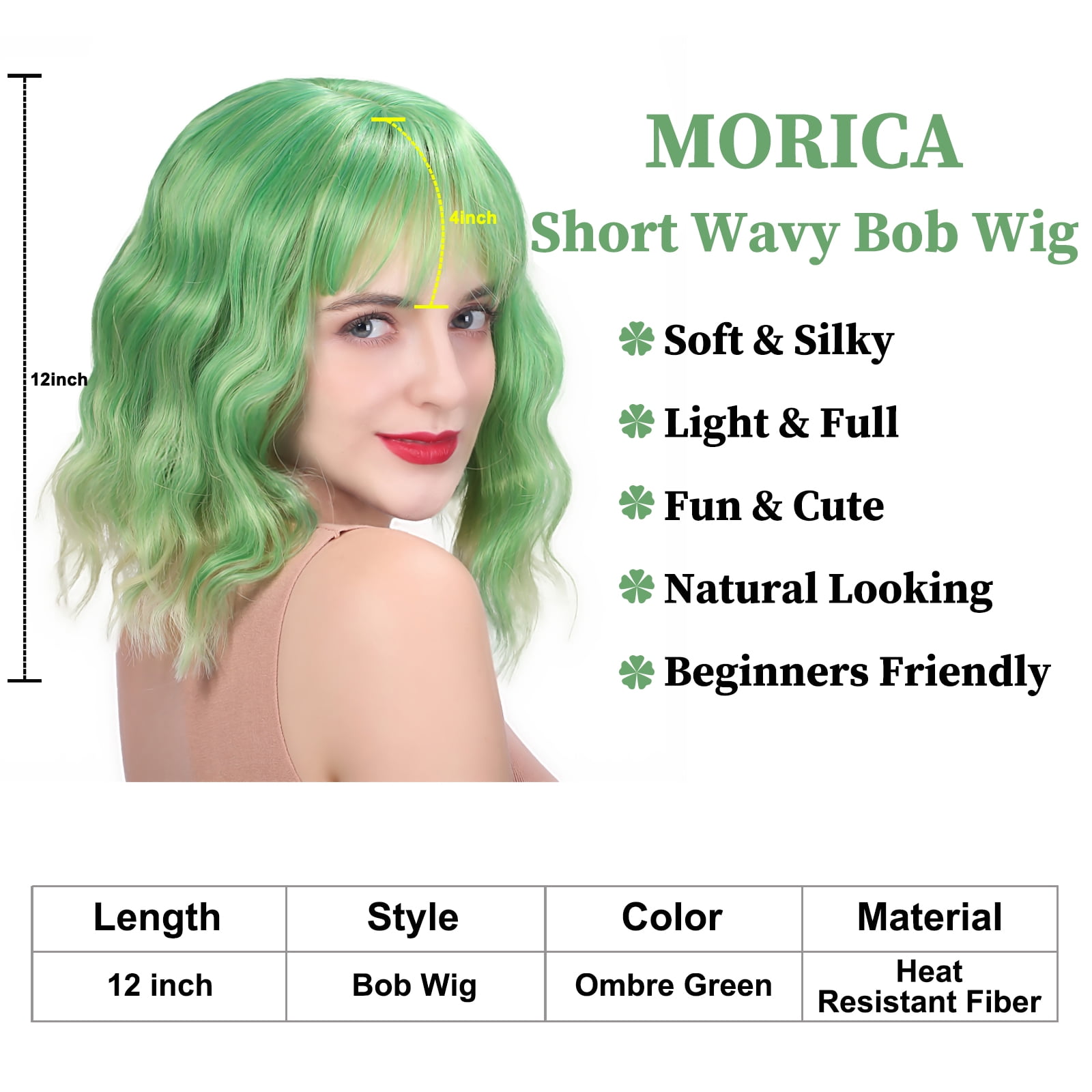 ?KELLI 12” DARK GREEN SHORT WAVY  BOB Wig *NWT*? Noomby Dark Green Ombre Wavy Wig with Bangs - Synthetic  main image 3