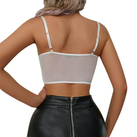 

KaLI_store Safety Vest For Women Women Vintage Floral Print Vest Corset Bustier Strap Lace Push Up Cami Crop Top Palazzo Streetwear White L