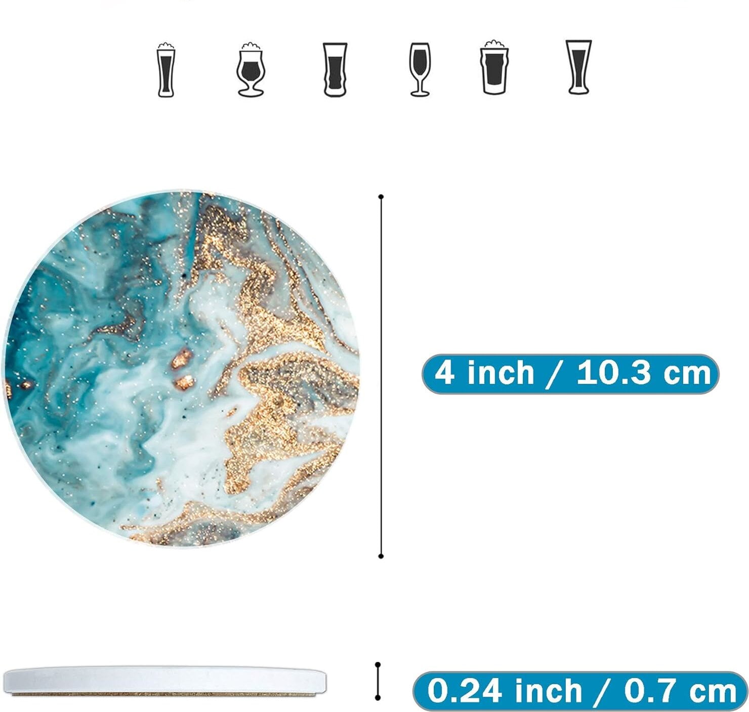 SUSWIM Drink Coasters with Holder, Absorbent Coaster Sets of 6, Marble Style Ceramic Drink Coaster for Tabletop Protection,Suitable for Kinds of Cups, Wooden Table, Cool Home Decor, 4 Inches