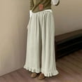 thumbnail image 4 of FRSASU Womens Corduroy Pants Wide Leg Cropped Barrel Baggy Flowy Ruffle Elastic Waist Trousers with Pockets Beige, 4 of 8