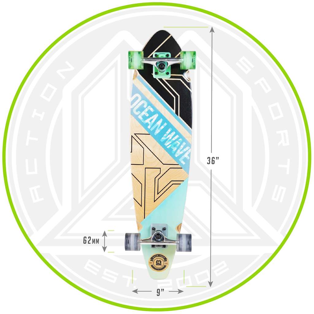 Madd Gear Complete Longboard 36 In. x 9 In. Sea Breeze, Suits Ages 5+, Max Rider Weight 220 lbs, 8 Ply Maple Deck Aluminum Trucks 62 mm Wheels ABEC-9 Bearings, Leading Action Sports Brand!