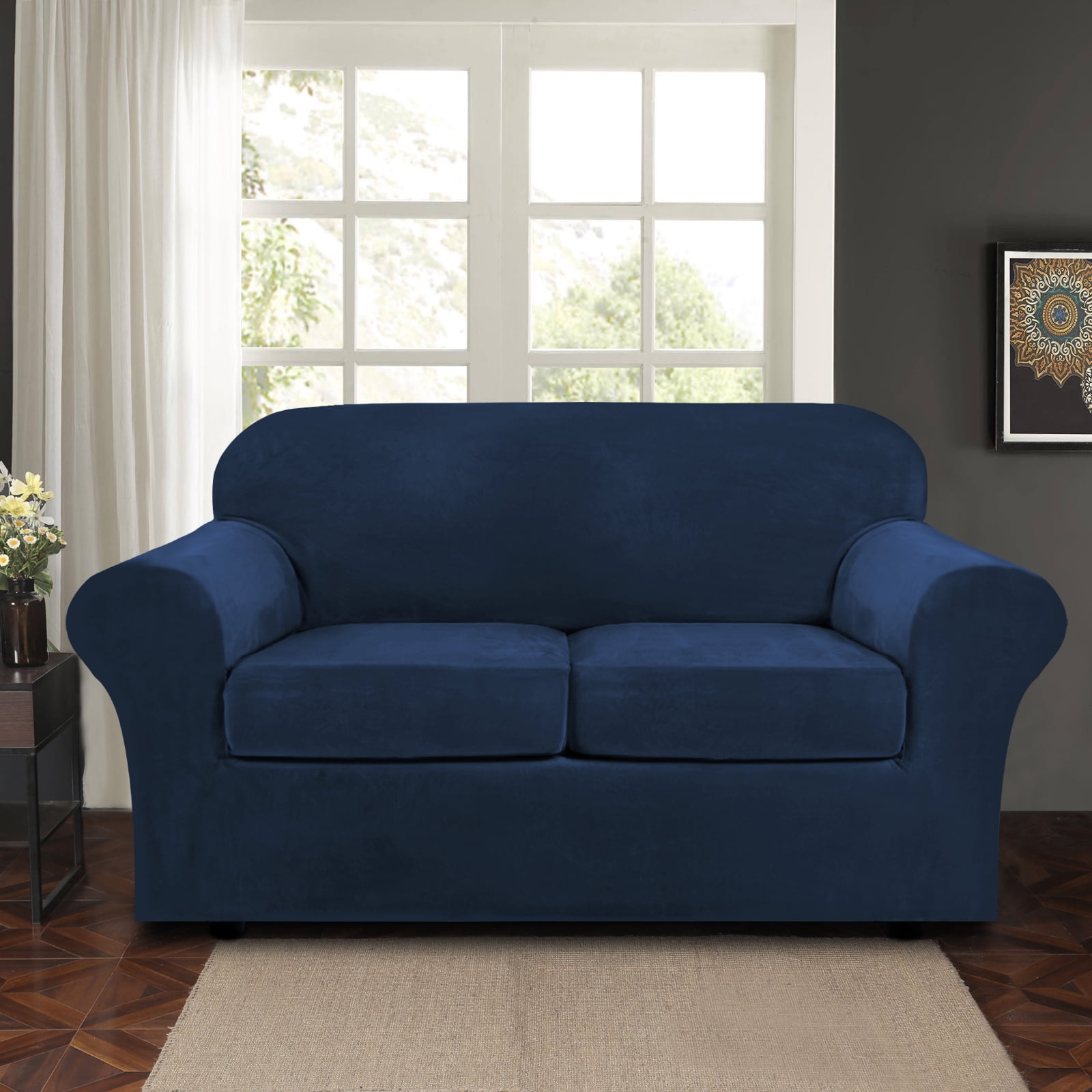 TOPCHANCES Modern Velvet Plush 3 Piece High Stretch Sofa Slipcover Sofa Cover Furniture Protector Form Fit Luxury Thick Velvet Sofa Cover for 2 Cushion Couch, Machine Washable