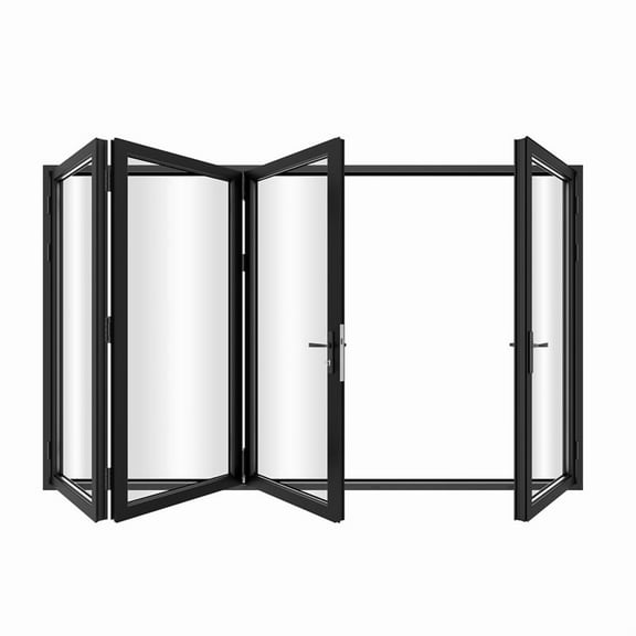 KaMic 120" x 80" 4 Panels Aluminum Folding Door In Black, One Door Right Swing Out Three Door Folded From Right To Left
