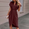 thumbnail image 5 of WRKEKC Summer Dresses for Women Solid V Neck Short Sleeve Cinched Waist Maxi Soft Breathable Fabric Chic Soft, 5 of 7