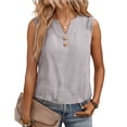 thumbnail image 2 of Hollow Out Embroidered Boho Shirts for Women Cotton Linen Tank Tops Sleeveless V Neck Loose Beach Vacation Tops, Camel M, 2 of 6