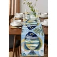 thumbnail image 4 of ERUNPONLY Coastal Stripe Fish Table Runner - 108 Inch Long Summer Ocean Watercolor Coral Cotton and Linen Blended Dress Scarves Farmhouse Table Runner for Kitchen Dining, Coffee Table, 13"x108", 4 of 8