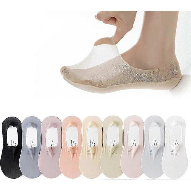9 Pairs Invisible Non-slip Ice Silk Socks, Thin Breathable Low Cut Inner Socks For Women Ultra Low Cut Liner Socks