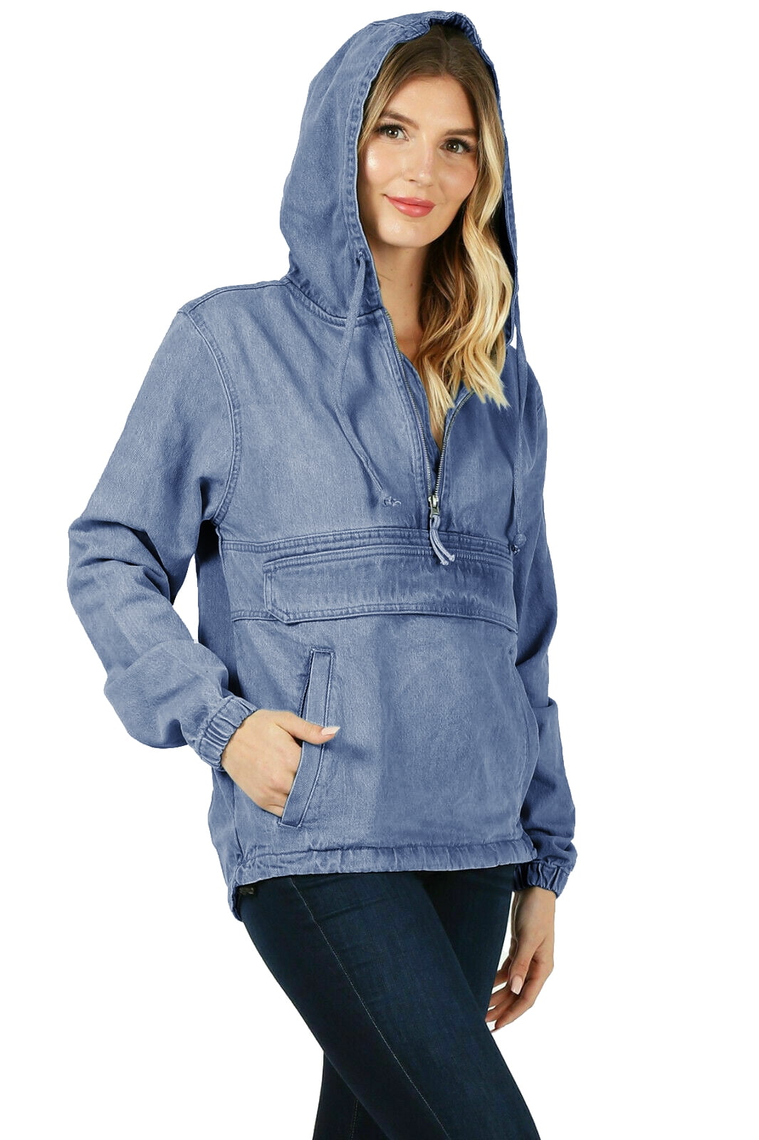 Half denim half hoodie jacket sale
