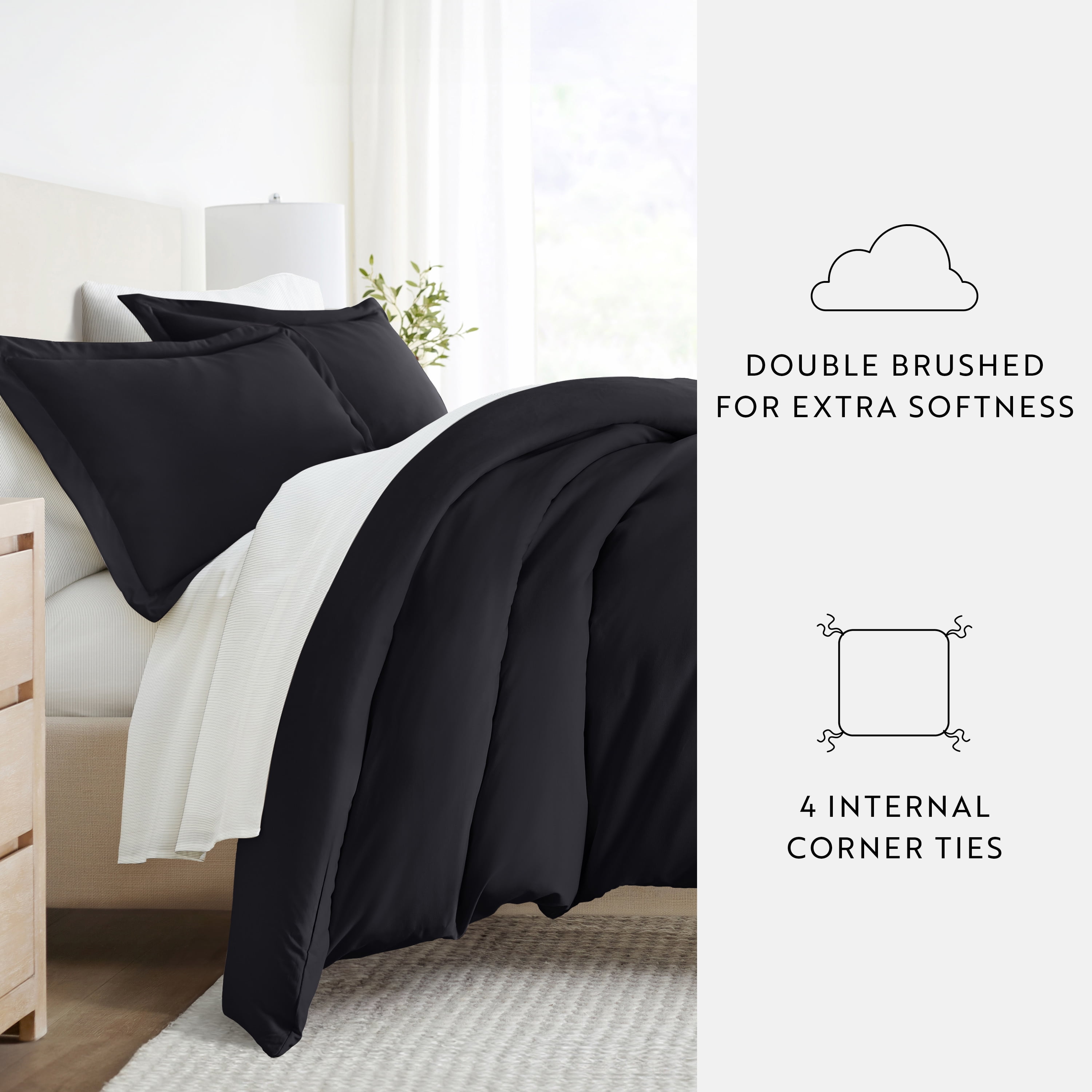 Noble Linens 8 Piece Solid Duvet Bundle in Black, Full
