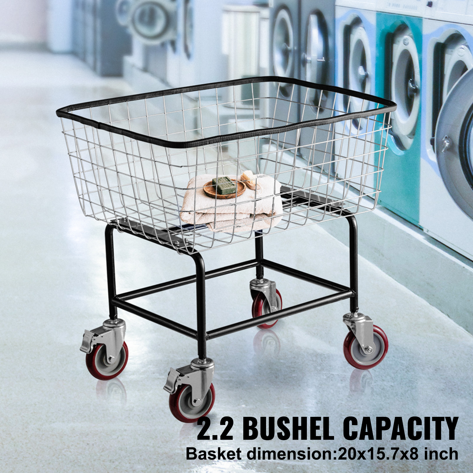 VEVORbrand Steel Rolling Laundry Cart 2.2 Bushel, Wire Laundry Basket with Wheels, Steel Frame with Galvanized Finish, 5" Casters, Wire Cart for Laundry - image 3 of 9