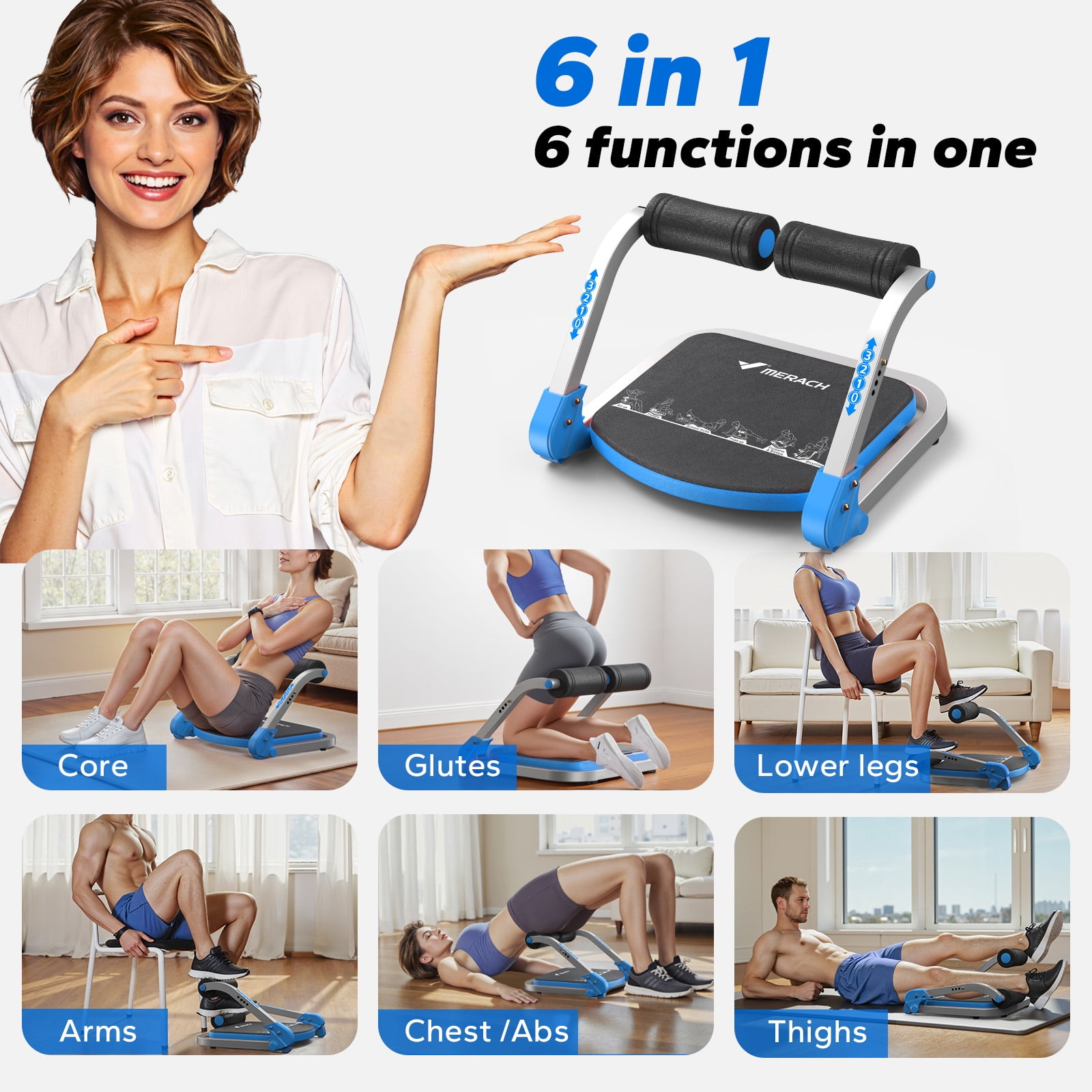 MERACH Ab Machine, Stomach Workout Equipment with 3 Resistance Levels and Auto-Rebound Feature, Sit-Up Equipment Supporting Up to 330 LBS