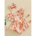 thumbnail image 3 of Bslissey Baby Girls Ruffle Sleeve Romper Dress Bunny Floral Print Square Neck Jumpsuit Infant Toddler Cute Summer Clothes Bodysuit with Bow Headband 6M 12M 18M 24M, 3 of 9