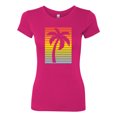 thumbnail image 2 of Wild Bobby, Tropical Palm Tree Silhouette | Womens Pop Culture Slim Fit Junior Tee, Raspberry, Small, 2 of 4