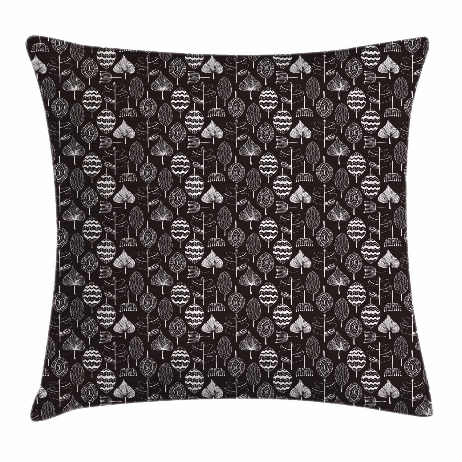 Nordic Throw Pillow Cushion Cover, Scribble Style Leaf Motifs Nature Inspired Ornament Pattern
