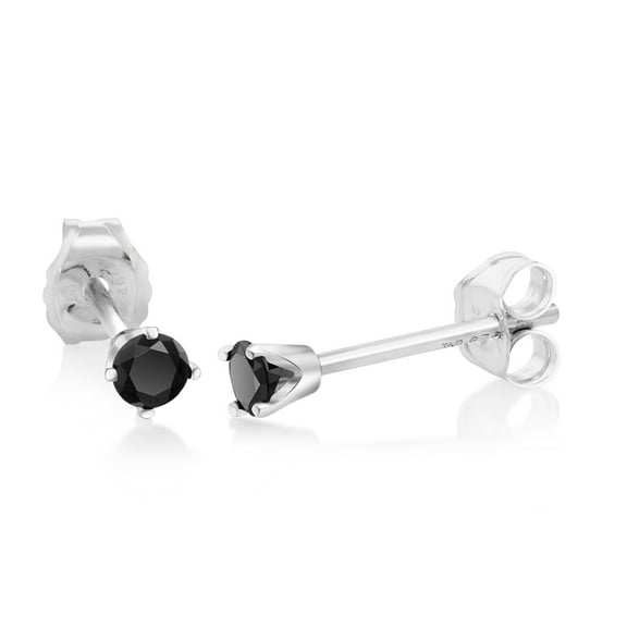 Gem Stone King Black Diamond Stud Earrings for Women Men | 925 Sterling Silver | 0.17 Carat Cttw | Round 2.5MM | Fine Jewelry Gifts for Women Mom Wife Her
