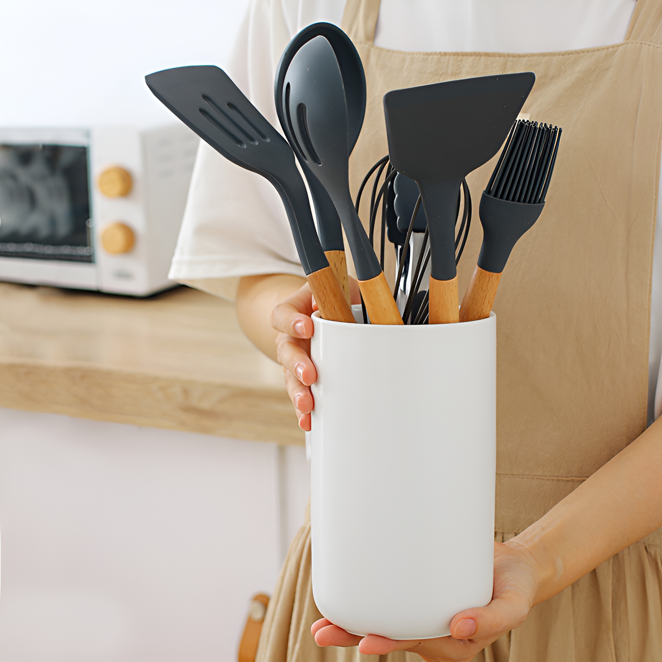 ACDANC 2026 New Kitchen Utensil Holder,Cooking Utensil Holder for Kitchen Counter,Cream White Ceramic Utensil Crock