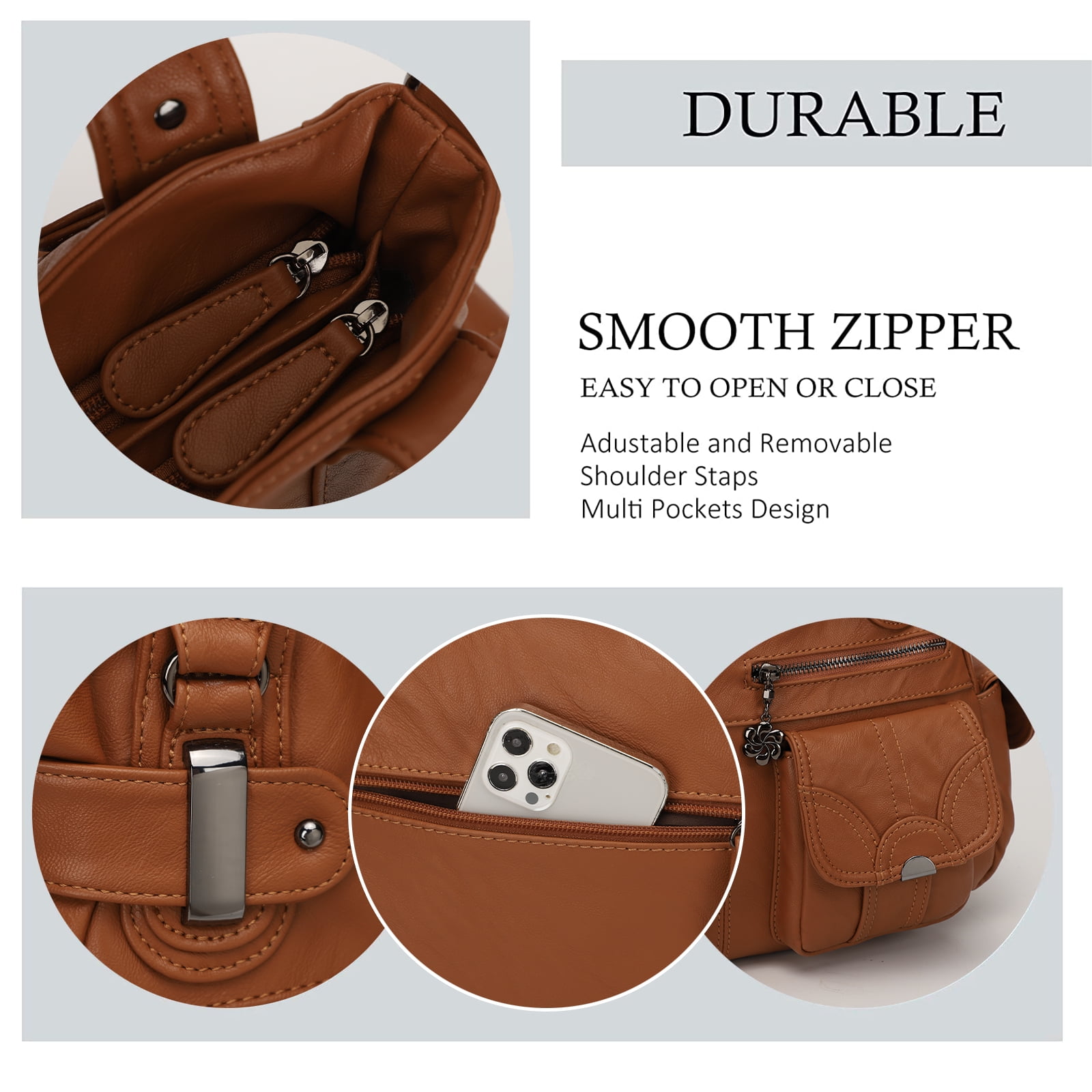 KL928 Hobo Bag for Women Multi Pockets Handbags Large Capacity Leather Purse for Daily Life and Work,Brown