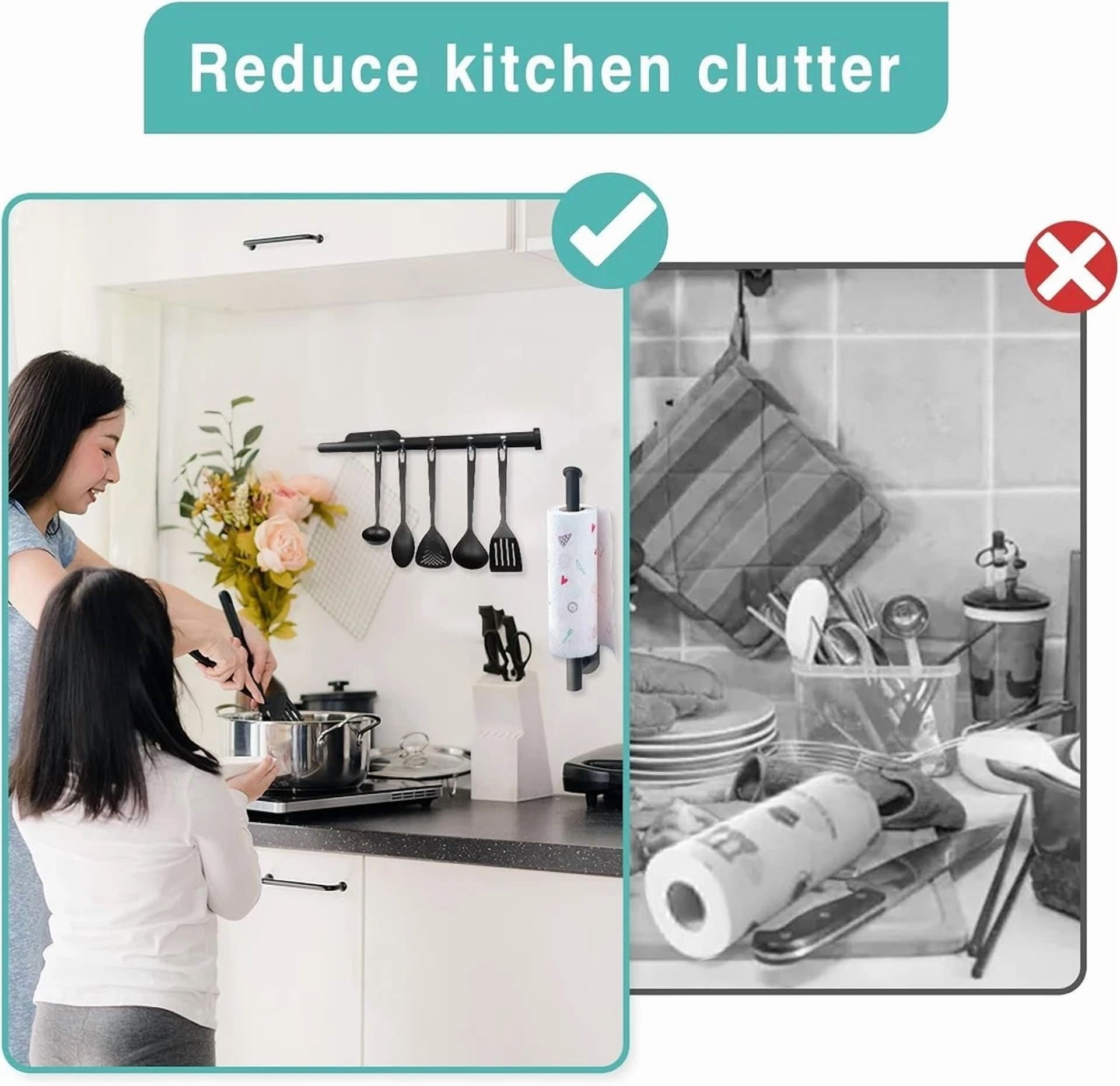 PRIME - Black Paper Towel Holder – Adhesive/Wall Mount Under Cabinet For Kitchen & Bath