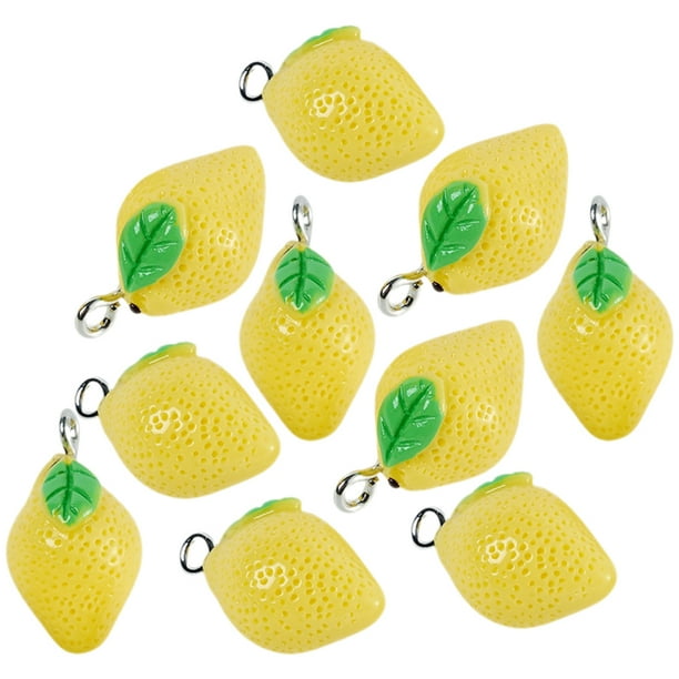 10 dijes de limón de resina para bisutería. Colgante de limón para crear joyas.