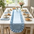 thumbnail image 6 of Doghiosgha Satin Ruffle Table Runner Wedding Bridal Shower Birthday Dinner Table Decor, 11.8x47.2 Inch, Blue, 6 of 6