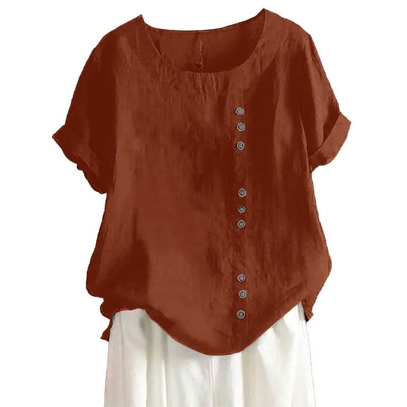 Women's T-shirts Womens Casual Loose Linen Plus Size Daily Boho Tanic T Shirt Blouse Tops T-shirts