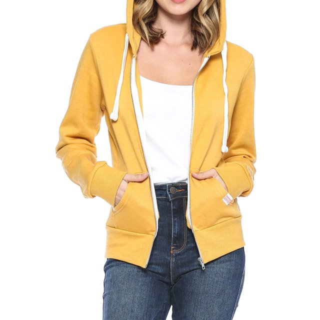 Urban Look Womens Active Long Sleeve Fleece Zip Up Hoodie with Plus Sizes (Small, B1 Solid Mustard)