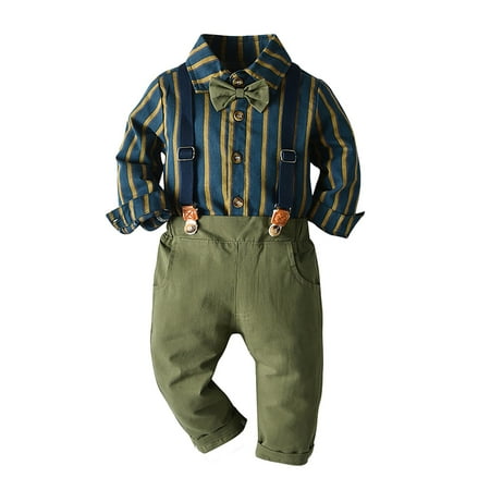 

QBGSAY Kids Outfits Sets Newborn Toddler Boys Long Sleeve Stripe Tops And Pants 3Pcs Child Gentleman Bowtie Set Overalls Fashion Outfits Set