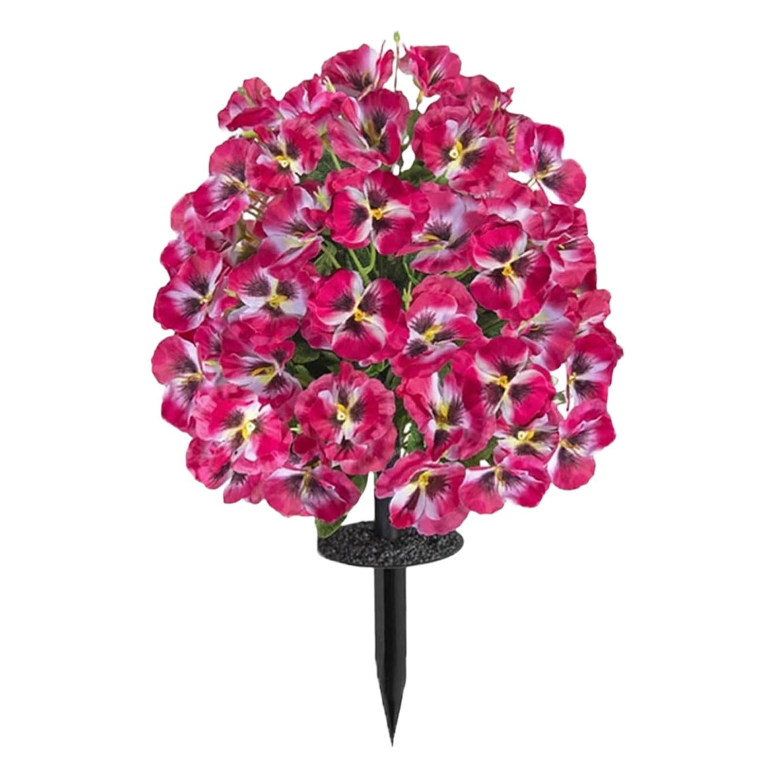 Spring Artificial Topiary for Outdoors with Spikes, UV Resistant Fake Outdoor Shrubs with Violet Flowers, Artificial Bushes for Outdoors Garden, Front Porch, Yard, Patio, Pink