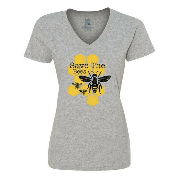 Inktastic Honeycomb Save the Bees Women's V-Neck T-Shirt
