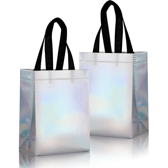 25 Pack Gift Bags with Handles,Small Gift Bags,Non-woven Bag for Birthday,Baby Shower,Crafts, Christmas,Party Supplies,Iridescent,5.9" L x 3.5" W x 8" H