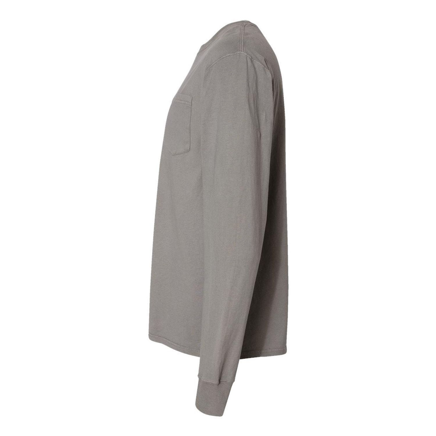 Hanes Unisex Garment Dyed Long Sleeve Pocket T-Shirt Concrete Gray L