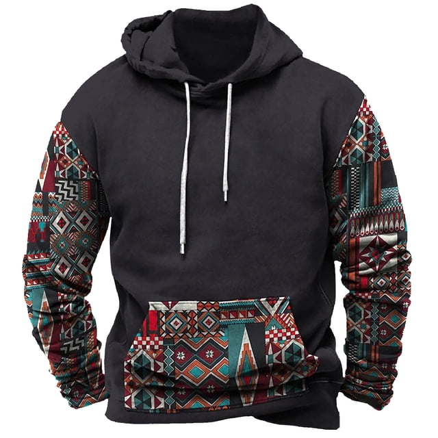 Birdeem Men Comfortable Hoodie Heart Pattern Printed Hooded Pocket Drawstring Sweatshirt