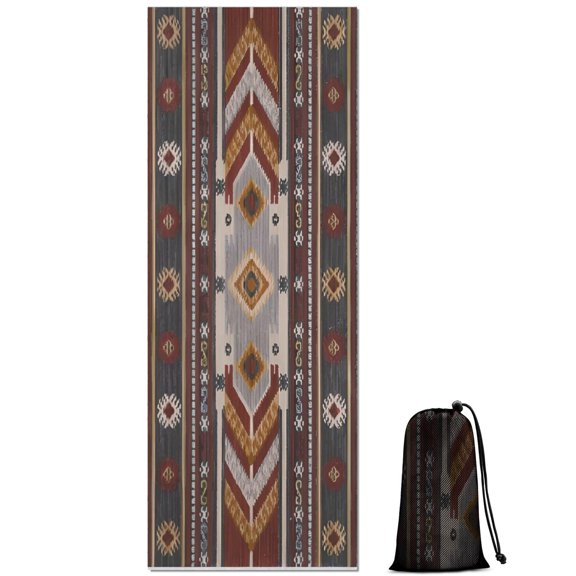 Multicolor Geometric Boho Pattern Hot Yoga Mat Towel Non Slip for Hot Yoga - Quick-Drying Yoga Mat Cover with 4 Corner Pockets with Travel Bag - Hot Yoga Towel Non Slip 70"x26"