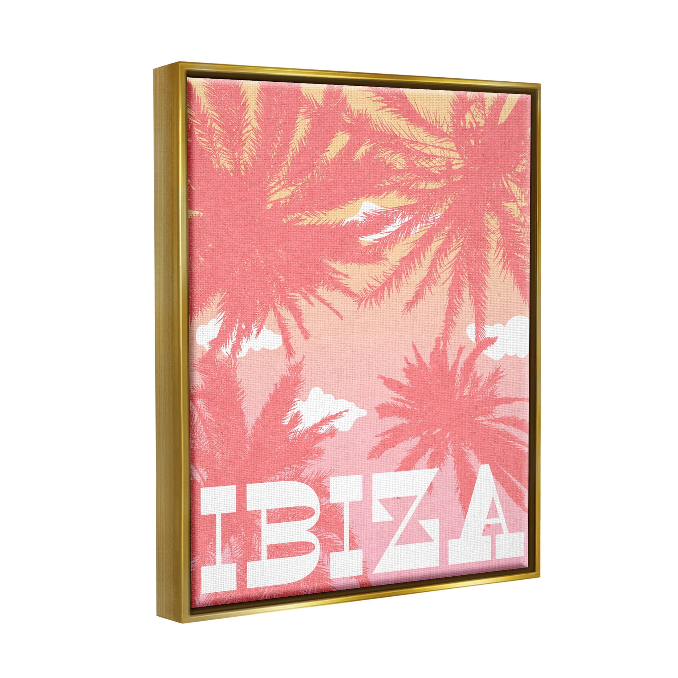 Stupell Industries Tropical Ibiza Palm Trees Graphic Art Metallic Gold Floating Framed Canvas Print Wall Art, Design by Daphne Polselli
