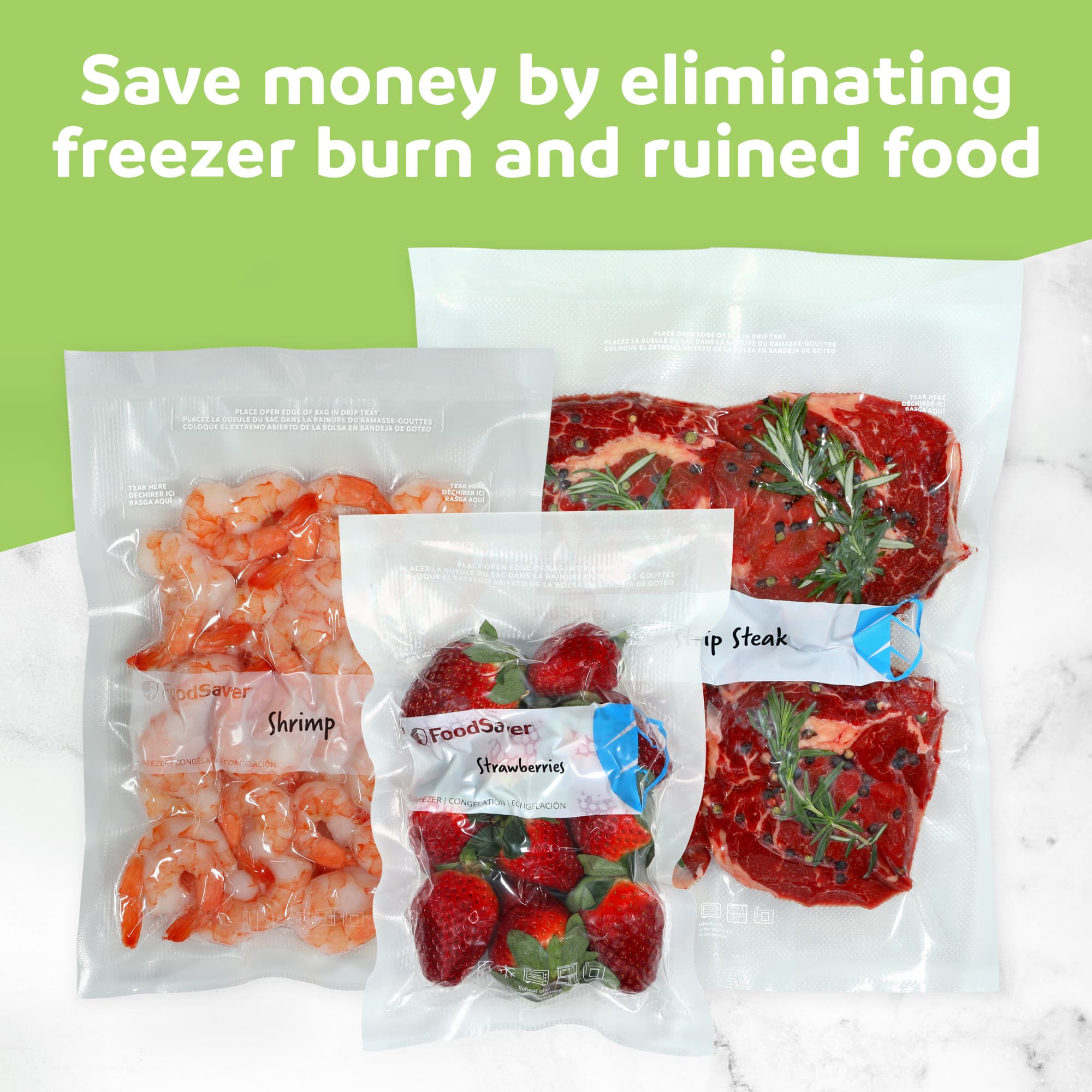 FoodSaver Pint Vacuum Seal Bags, 60 Count Pre-Cut BPA-Free Freezer Bags, Align to Seal & Tear to Open for Food Freezer, Sous Vide, and Meal Prep
